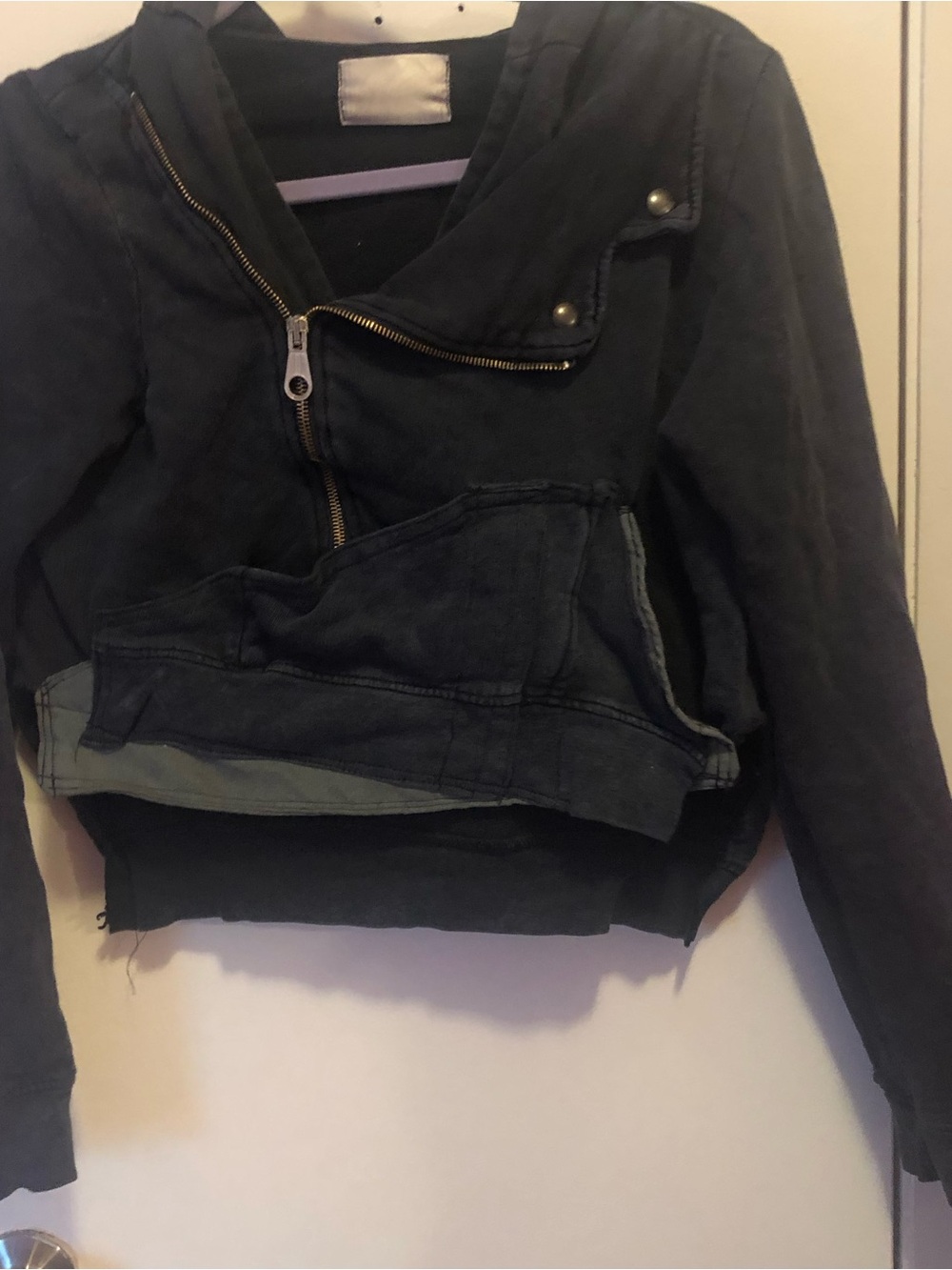 Black Cropped Zip-Up Hoodie Jacket
